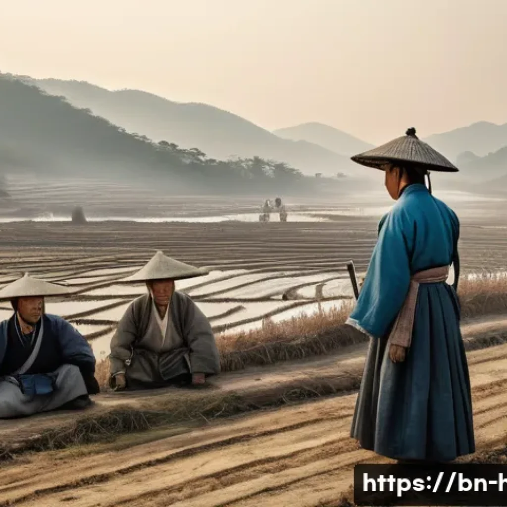 동학농민운동과 갑오개혁 - **"A detailed scene depicting the profound hardship and simmering discontent of Korean peasants in t...
