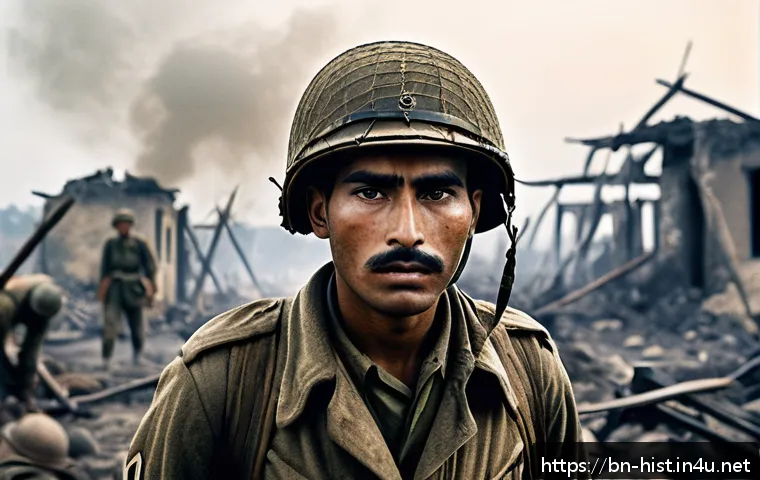 제2차 세계대전 주요 전투 - A detailed scene of a World War II infantry soldier in authentic military uniform with visible dirt ...